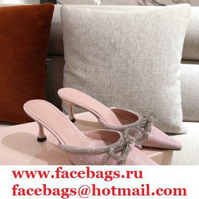Mach & Mach Heel 6.5cm Double Bow Mules Glitter Pink 2021